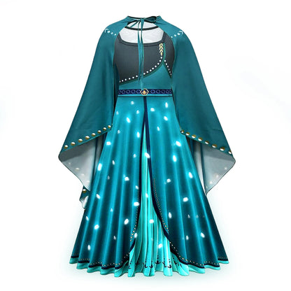 Disney 2024 Evening Party Girls LED Lights Frozen Elsa Anna Princess Ariel Dress Coslplay Halloween Luminous Prom Gowns