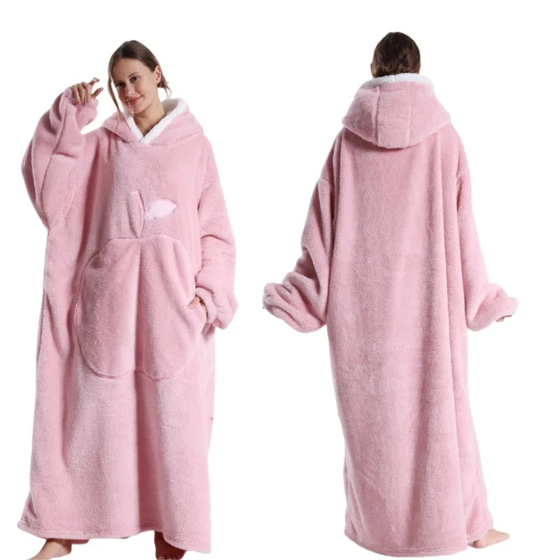 2024 Super Long Flannel Blanket with Sleeves Winter Blanket Hoodie Oversized Pullover FleeceSweatshirts TV Blanket Women Men