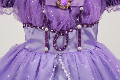 Kids Sofia Dress Children Princess Cosplay Halloween Birthday Carnival Purim Party Sophia Costumes Girls Puff Sleeve Ball Gown