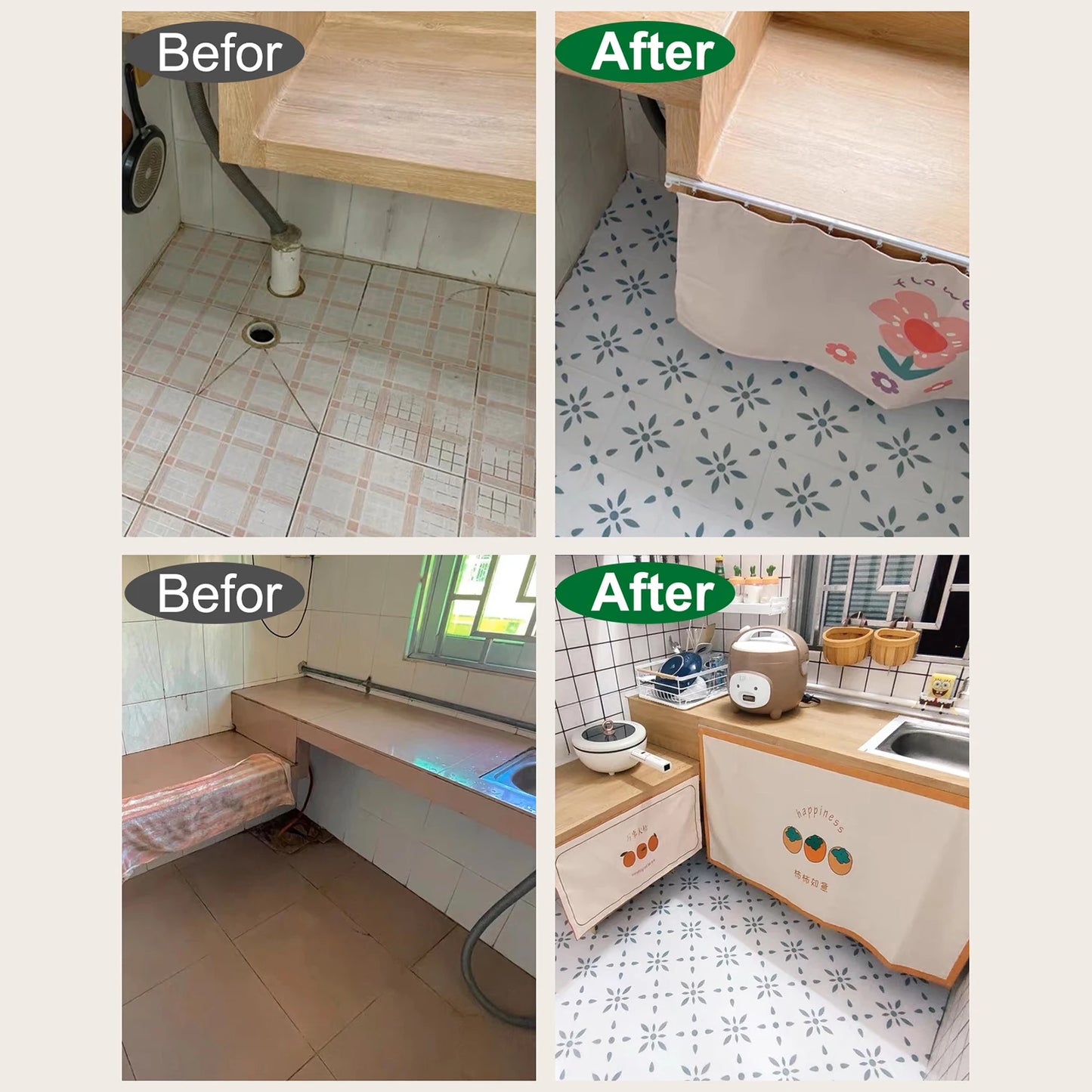 Kitchen&Bathroom Floor Tiles 20x20 cm Peel and Stick Waterproof Wall & floor Stickers Anti-slip for Home Decor