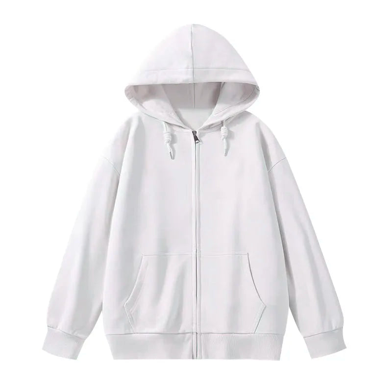 Jielur Solid Color Casual Drawstring Women's Hoodies Pockets Zip-up Simple O-neck Basic Streetwear Fashion Simple Office Ladies