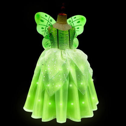 Disney 2024 Evening Party Girls LED Lights Frozen Elsa Anna Princess Ariel Dress Coslplay Halloween Luminous Prom Gowns