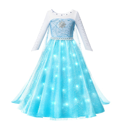 Disney 2024 Evening Party Girls LED Lights Frozen Elsa Anna Princess Ariel Dress Coslplay Halloween Luminous Prom Gowns