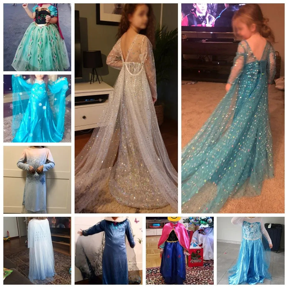 Elsa Costume for Girls Kids Christmas Cosplay Anna Snow Queen 2 Fancy Princess Dress Children Halloween Birthday Party Clothing