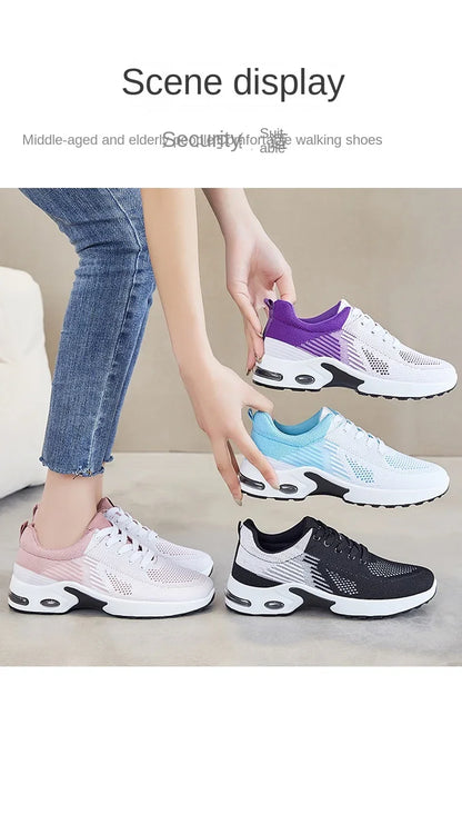 New Running Shoes Ladies Breathable Sneakers Summer Light Mesh Air Cushion Women's Sports Shoes Outdoor Lace Up Training Shoes