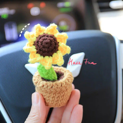 Creative Mini Flower Bouquet Potted Hand Woven Car Ornaments Auto Interior Center Console Dashboard Decoration Car Accessories