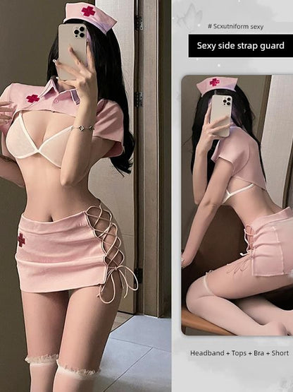 Sexy Pure Desire Nurse Doctor Cosplay Uniform Suit White Angel Halloween Sexy Night Club Dress