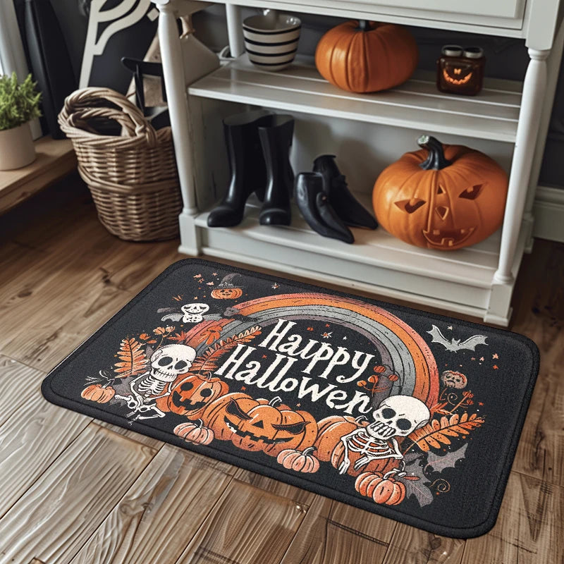 1pc Halloween Floor Mat Non-slip Anti-fouling Kitchen Mats Pumpkin Skeleton Party Decoration Floor Rug Absorbent Bathroom Mat