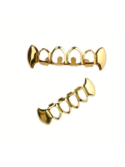 Hip-hop copper gilded small tiger teeth hollow braces men and women the same vampire fangs Halloween dentures props accessories