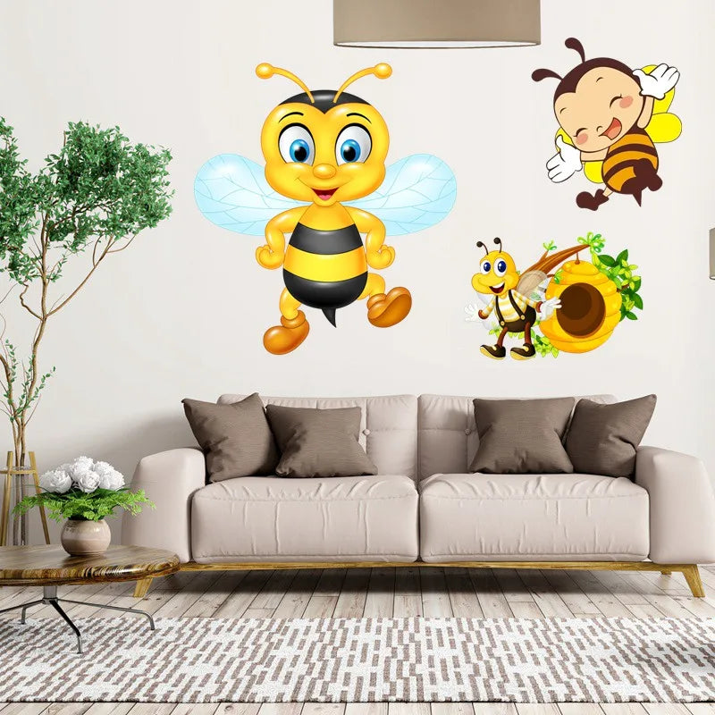 Tri koshki RC077 Cute Little Cartoon Flying Bee Child Wall Sticker Waterproof Decal Home Decoration Kids Room Door Toile Kitchen