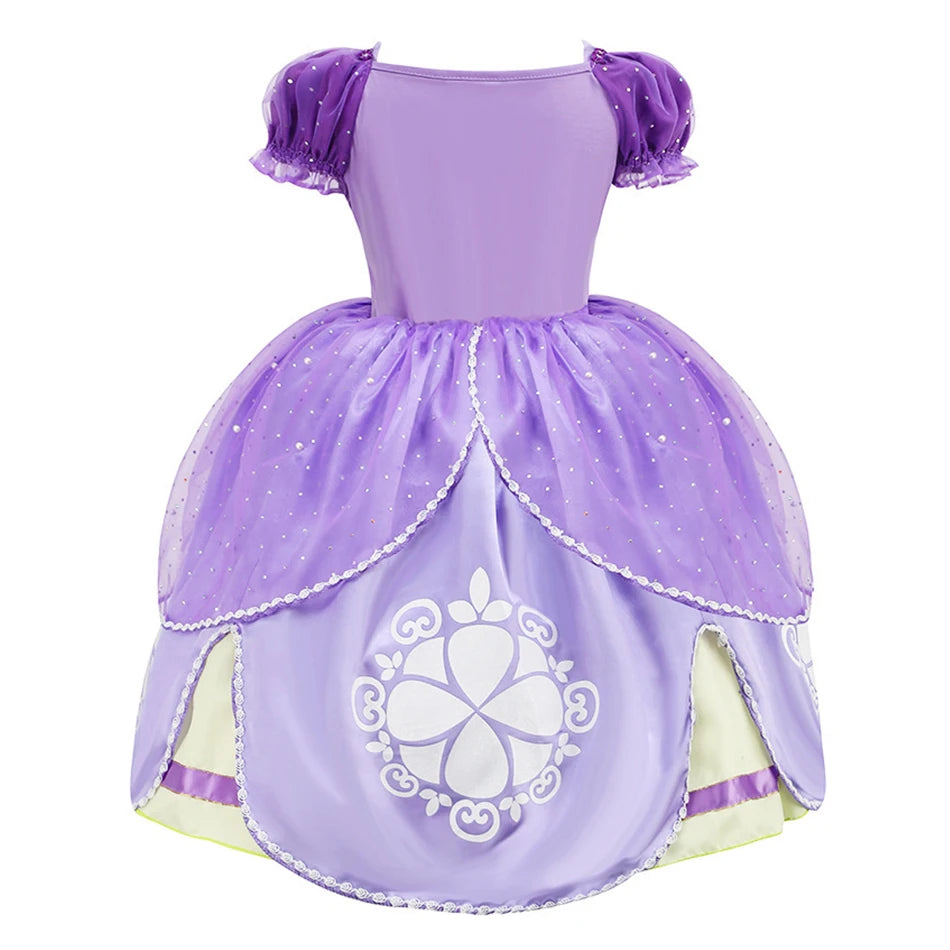 Kids Sofia Dress Children Princess Cosplay Halloween Birthday Carnival Purim Party Sophia Costumes Girls Puff Sleeve Ball Gown