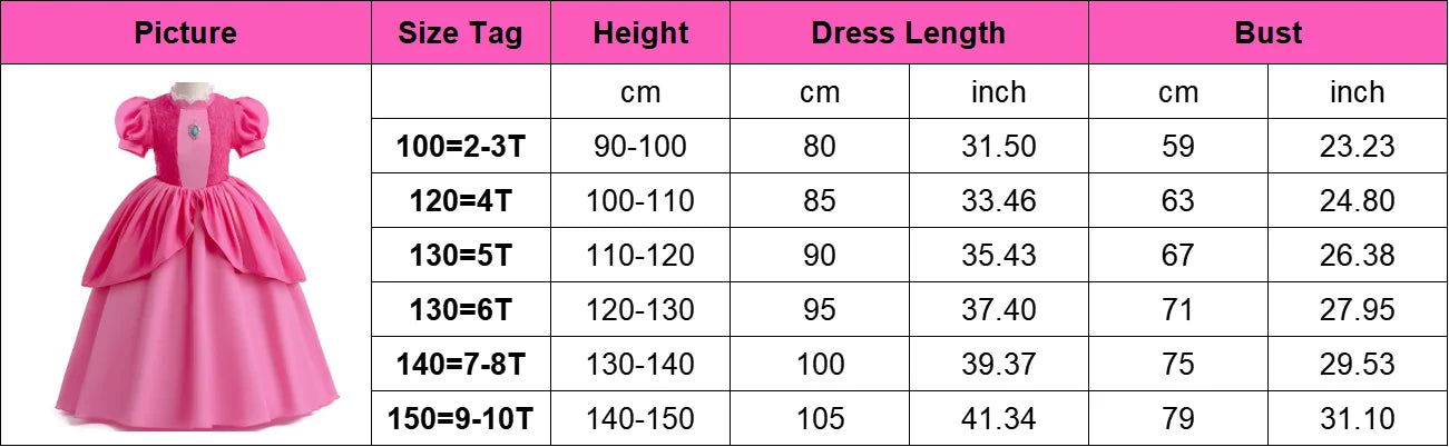 Princess Peach Chiffon Lace Girls Cosplay Dress Baby Kids Vestidos Party Dresses Carnival Halloween Costume for 3-11 years