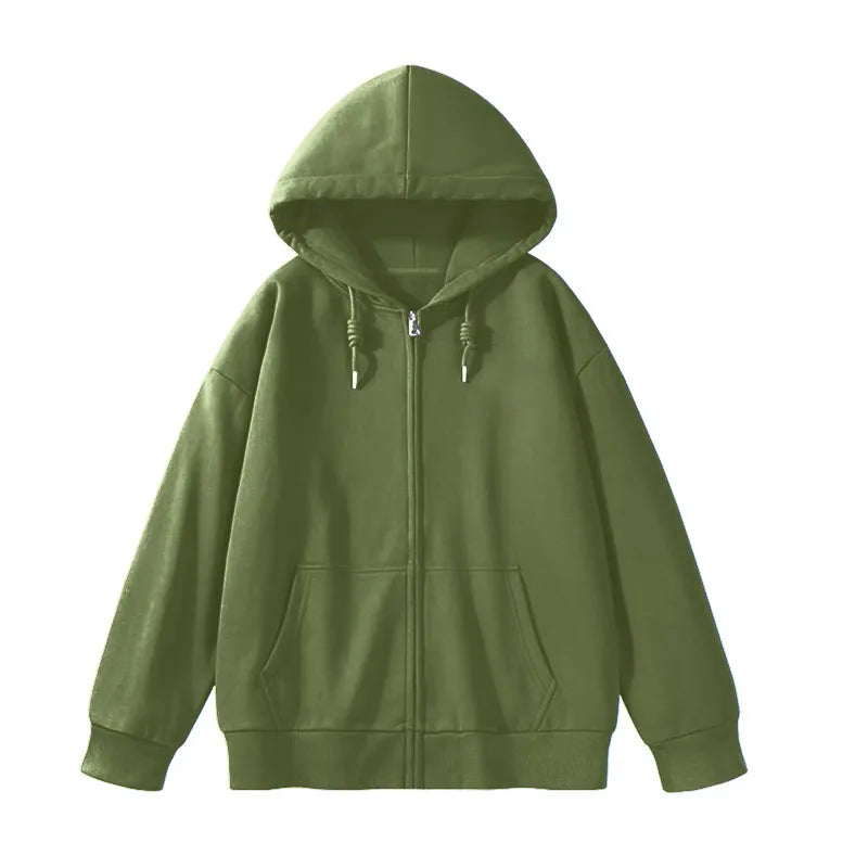 Jielur Solid Color Casual Drawstring Women's Hoodies Pockets Zip-up Simple O-neck Basic Streetwear Fashion Simple Office Ladies