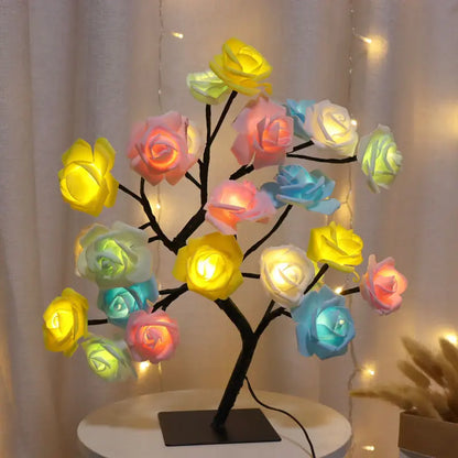 24 LED Maple Leaf Fairy Light Flower Tree Table Lamp Rose Night Light Gifts for Wedding Party Autumn Halloween Decoration