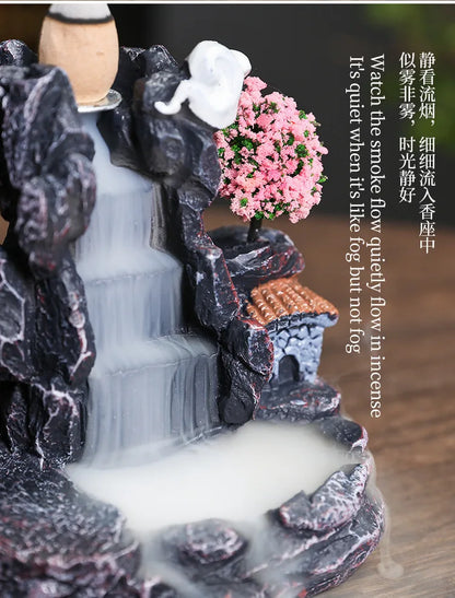 Resin landscape waterfall aromatherapy stove ornaments creative home interior Zen backflow incense stove decorations