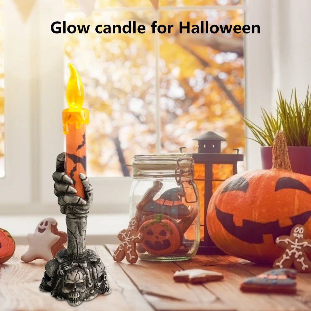 10-1PCS Skull Ghost Holding Candle Lamp Holloween Decoration Gothic Candle Lamp Scary Skeleton Ghost Holding Candles Ornaments