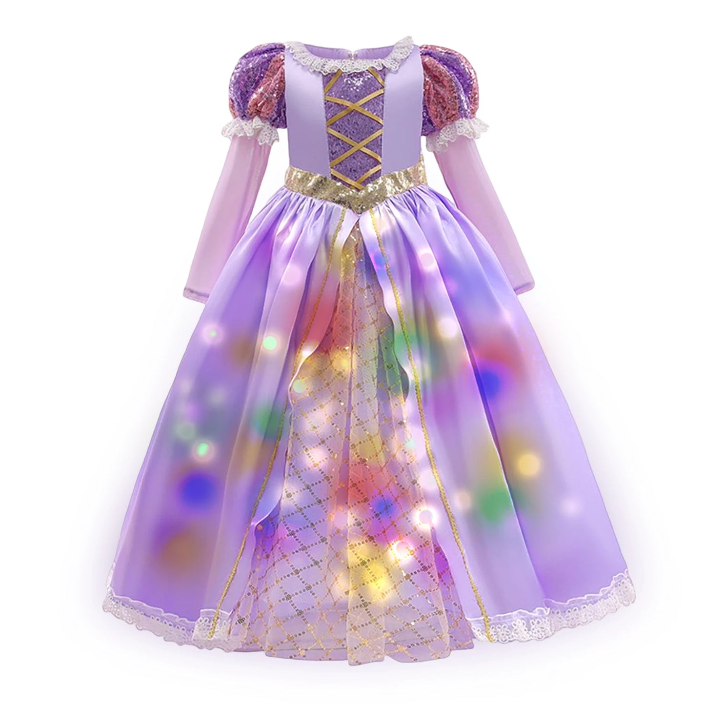 Disney 2024 Evening Party Girls LED Lights Frozen Elsa Anna Princess Ariel Dress Coslplay Halloween Luminous Prom Gowns