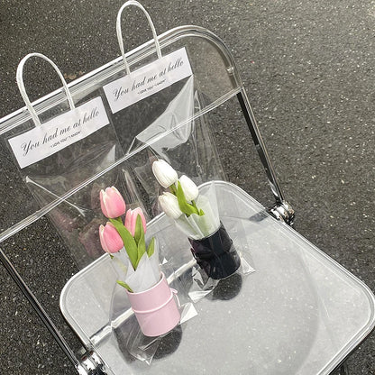 Artificial Tulip Flower Bucket Mini PU Tulip Barrel Packaged Bouquet DIY Fake Tulip Flower Birthday Gifts Car Interior Decor