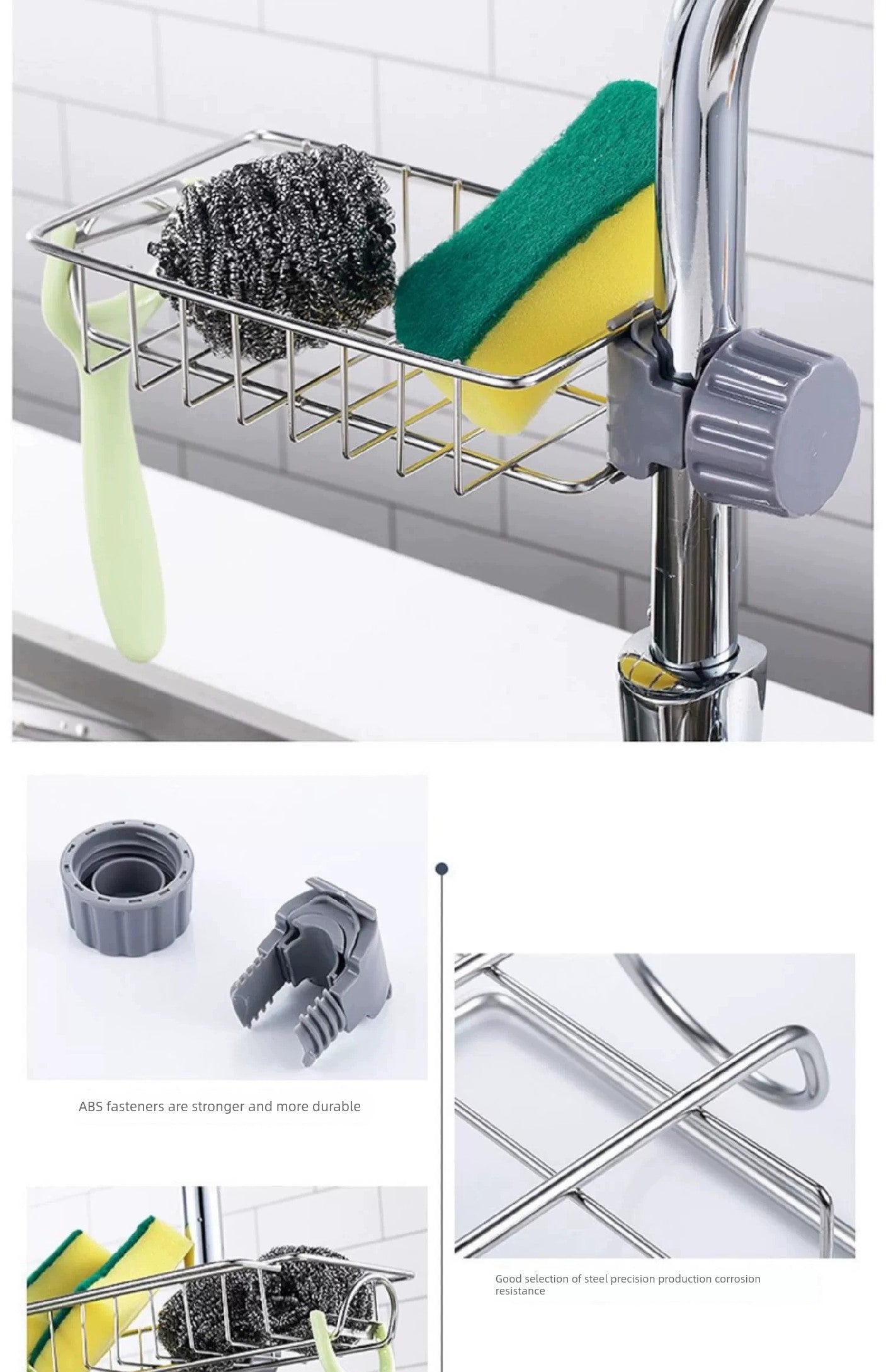 Stainless Steel For Home Sponge and Cloth Racks Hanging on a Faucet