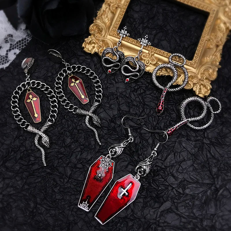 Dark Gothic Vintage Drop Earrings Bat Coffin Snake Earrings For Women Punk Goth Halloween Fashion Jewelry Lolita Accessories