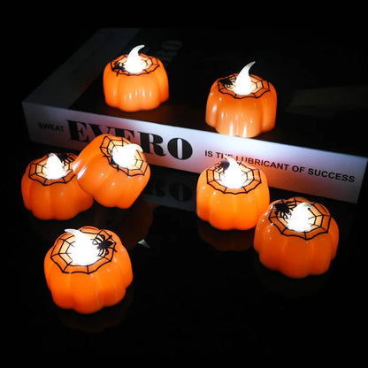 6pcs LED Pumpkin Light Halloween 2 styles Decorations Ornaments Flickering Flameless Nigh Lamp Holloween Party Decoration Supply