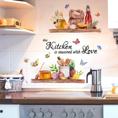 Kitchen Bee Butterfly Cartoon Wall Sticker Classic Background Wall Home Decor Personalized Home Decoration Household DIY Supplie