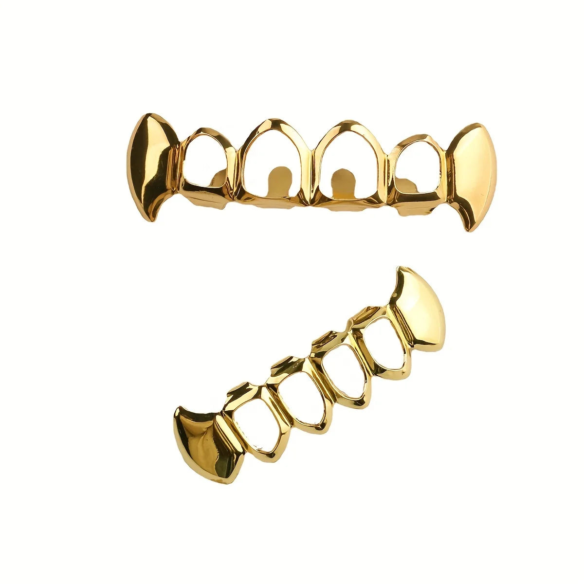 Hip-hop copper gilded small tiger teeth hollow braces men and women the same vampire fangs Halloween dentures props accessories