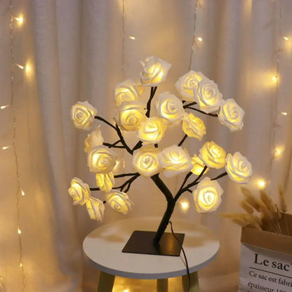 24 LED Maple Leaf Fairy Light Flower Tree Table Lamp Rose Night Light Gifts for Wedding Party Autumn Halloween Decoration