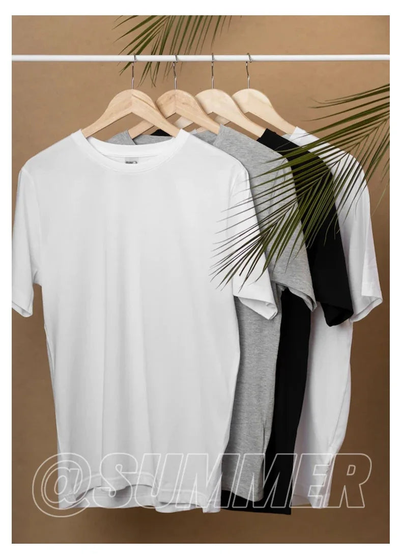 Cotton Solid T-shirt Mens Short Sleeve Fashion Brand Trend Loose Half  White Black Tees Wholesale Clothing Halloween