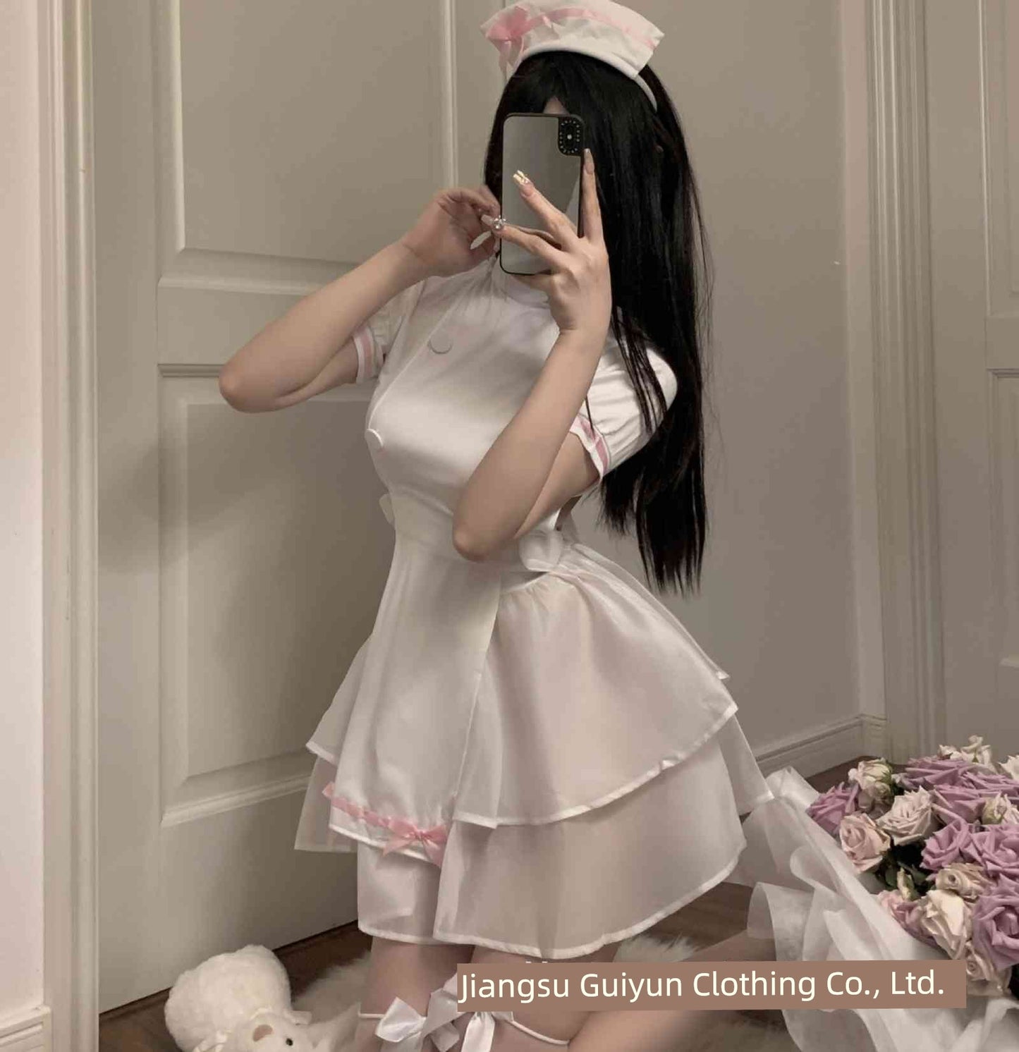 New Sexy Open Back Nurse Uniform Maid Halloween Cosplay Cos Suit Cut Out Nightdress