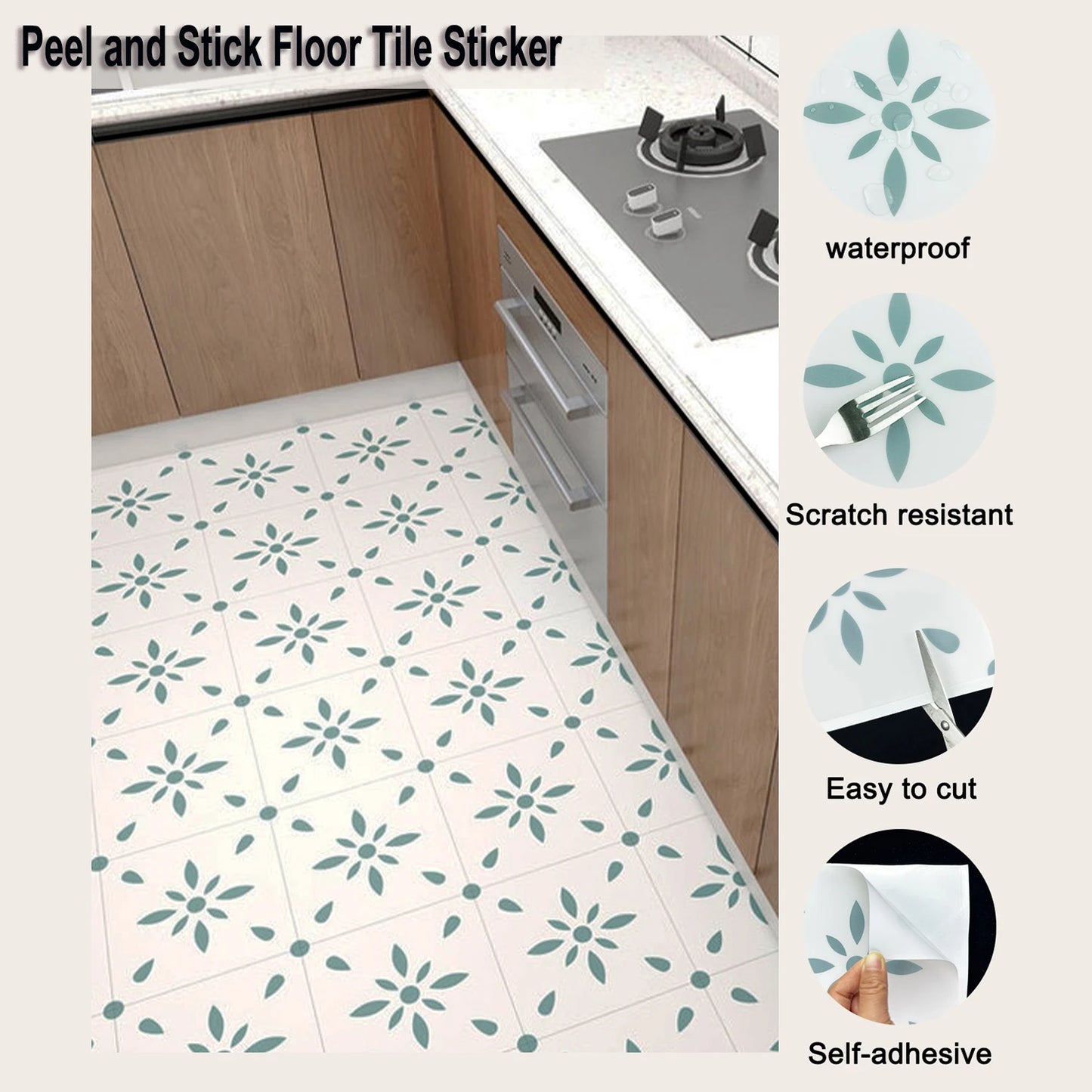 Kitchen&Bathroom Floor Tiles 20x20 cm Peel and Stick Waterproof Wall & floor Stickers Anti-slip for Home Decor