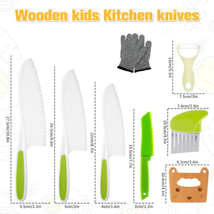 New Kids Cooking Cutter Set Kids Knife Toddler Wooden Cutter Plastic Fruit Knives Crinkle DIY Peeler Tools Kitchen Accessories