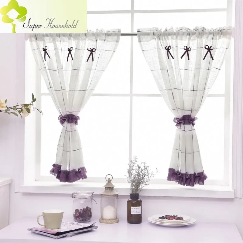 Short Curtains For Kitchen Yarn Dyed Plaid Linen Tulle Curtain for Living Room Bedroom White Blinds on Window Home Decor rideau