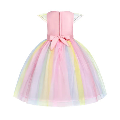 Girls Rainbow Unicorn Dance Party Tutu Kids Dress Up Cosplay Ball Gown Princess Costume Birthday Gift Halloween Carnival