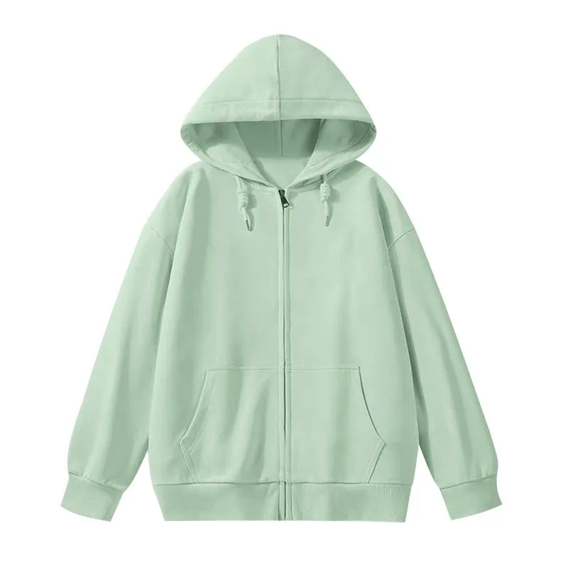 Jielur Solid Color Casual Drawstring Women's Hoodies Pockets Zip-up Simple O-neck Basic Streetwear Fashion Simple Office Ladies