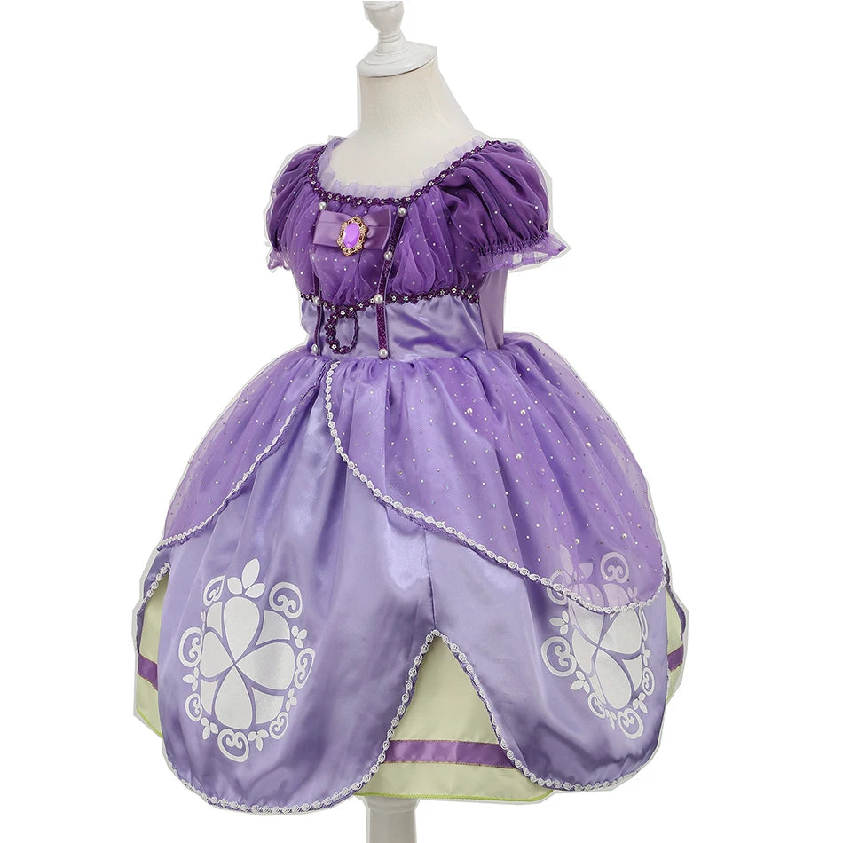 Kids Sofia Dress Children Princess Cosplay Halloween Birthday Carnival Purim Party Sophia Costumes Girls Puff Sleeve Ball Gown