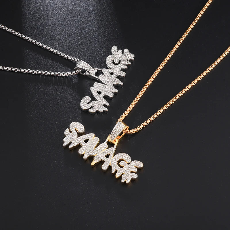 Classic Fashion Necklace Men and Women Hip Hop Punk Letter Micro Inlaid Sliding Pendant Long Necklace