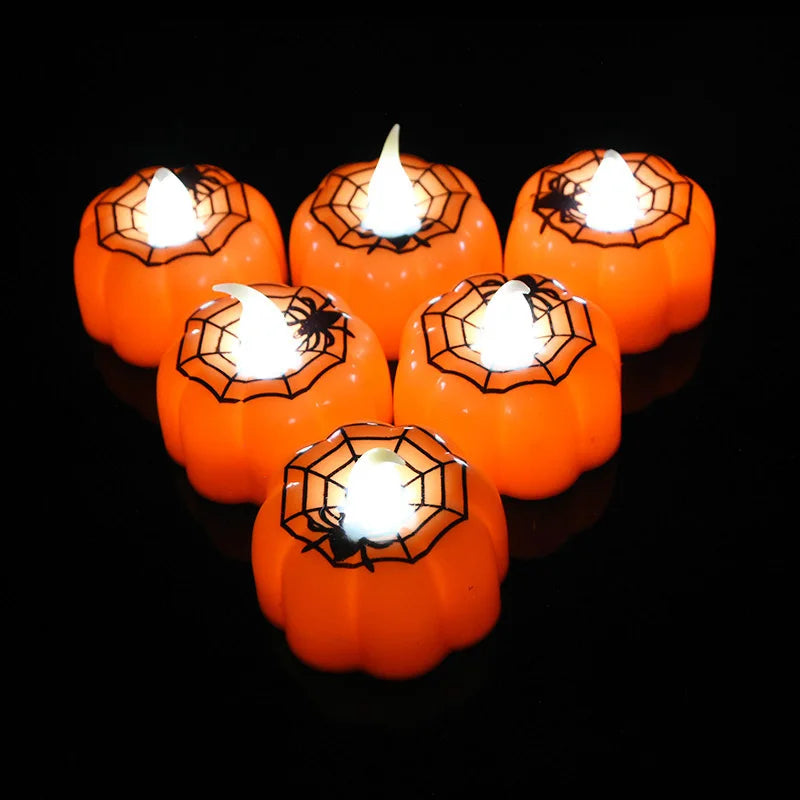 6pcs LED Pumpkin Light Halloween 2 styles Decorations Ornaments Flickering Flameless Nigh Lamp Holloween Party Decoration Supply