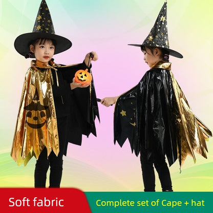 Halloween Decoration Costume Kids Wizard Cloak XINGX Cloak Five-Star Black Gold Wizard Costume Hat Suit