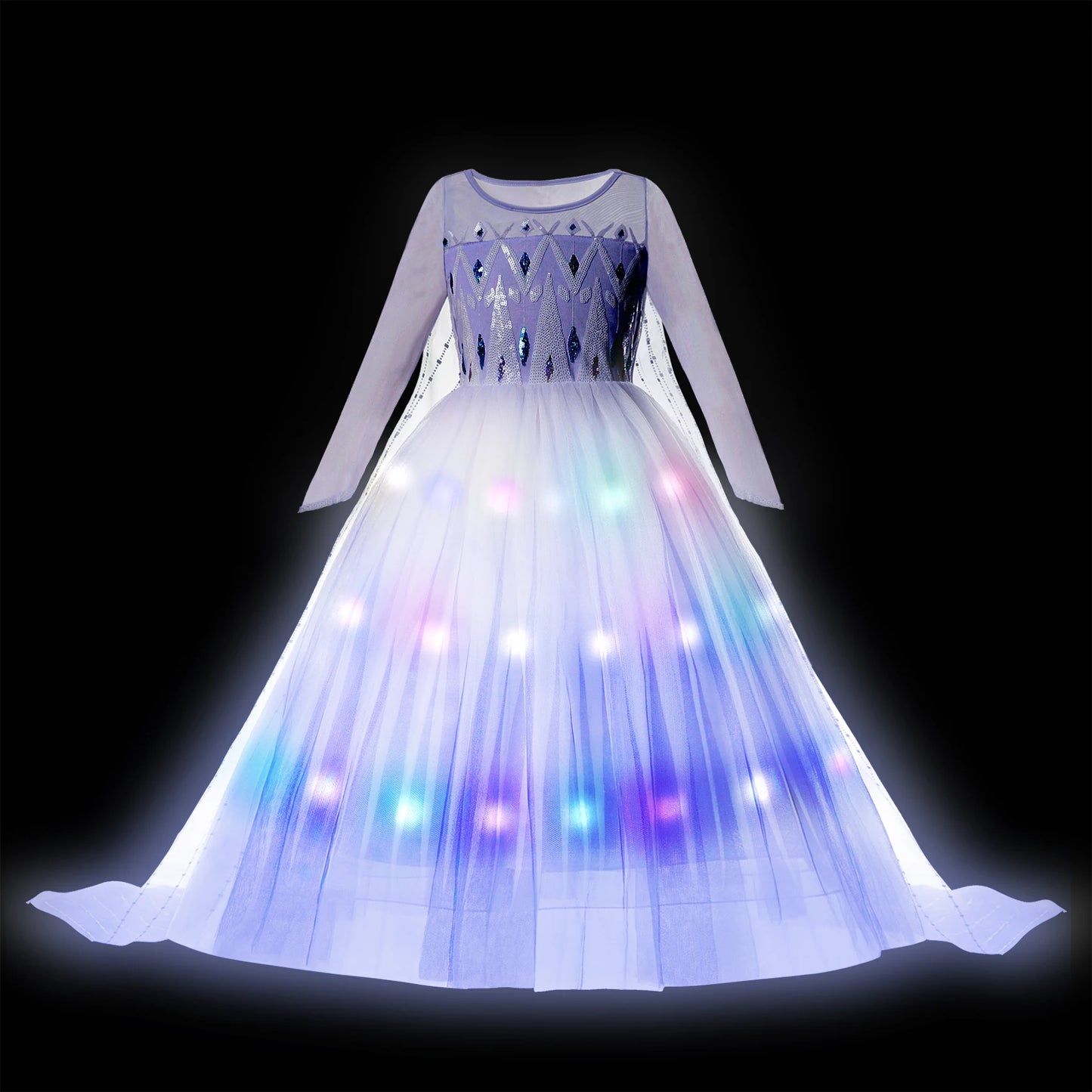 Disney 2024 Evening Party Girls LED Lights Frozen Elsa Anna Princess Ariel Dress Coslplay Halloween Luminous Prom Gowns