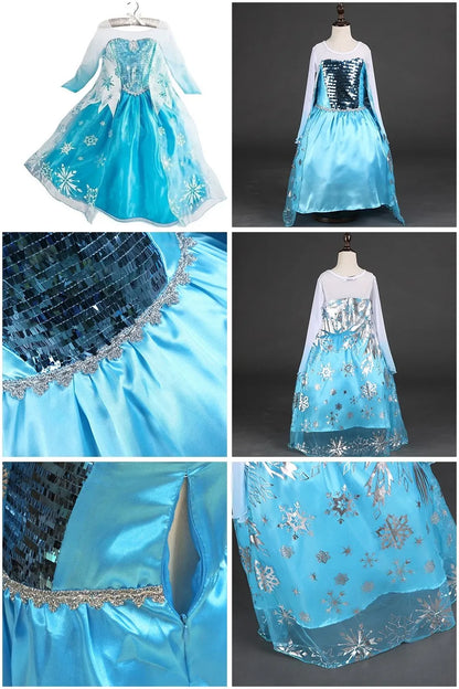 Elsa Costume for Girls Kids Christmas Cosplay Anna Snow Queen 2 Fancy Princess Dress Children Halloween Birthday Party Clothing