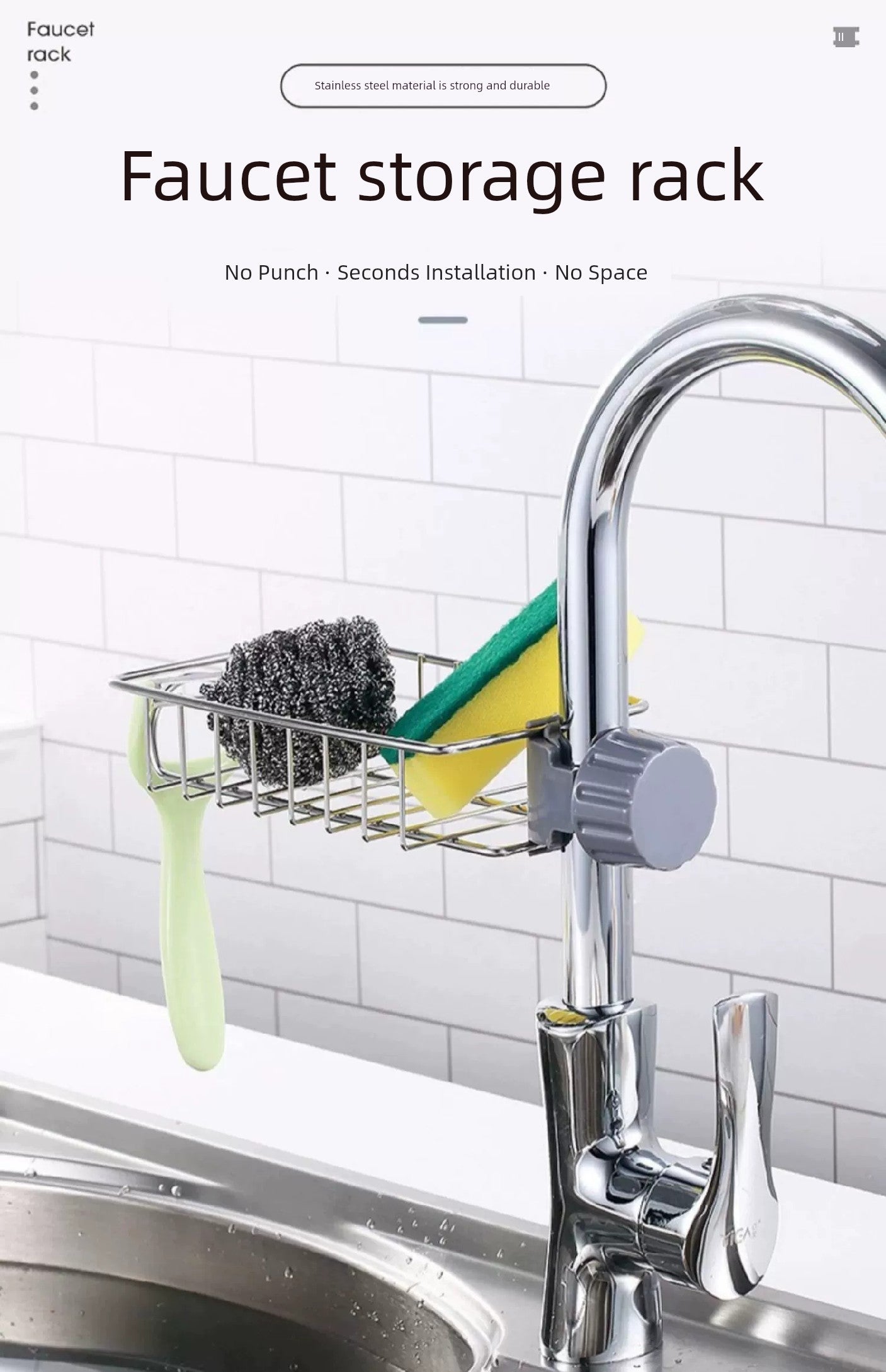 Stainless Steel For Home Sponge and Cloth Racks Hanging on a Faucet