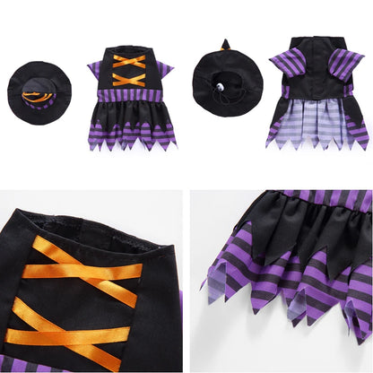 Cute Dog Purple Dress For Small Dogs 2pc Dropshipping Pet Cosplay Stripes With Hat Cat Clothes Holloween Costume Witch Gown