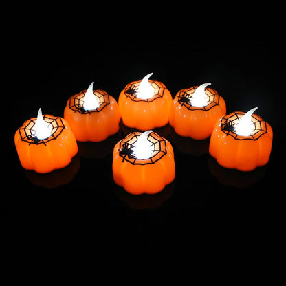 6pcs LED Pumpkin Light Halloween 2 styles Decorations Ornaments Flickering Flameless Nigh Lamp Holloween Party Decoration Supply