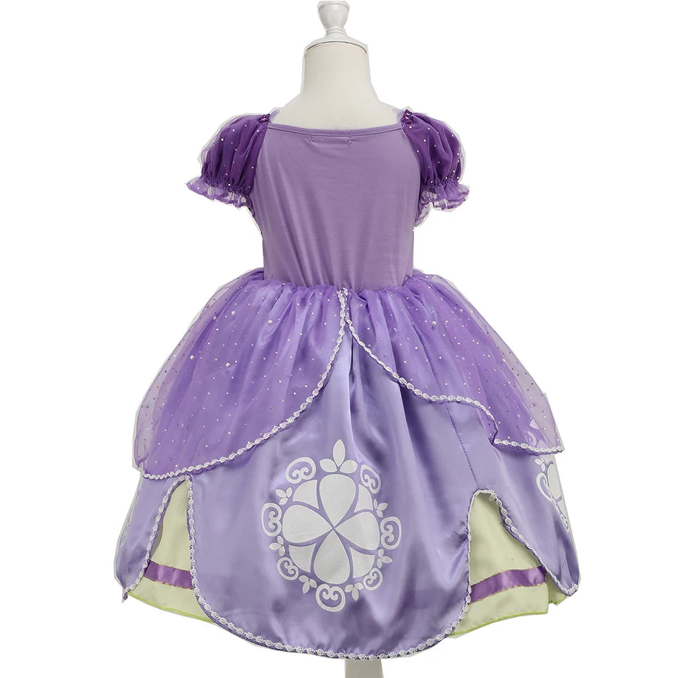 Kids Sofia Dress Children Princess Cosplay Halloween Birthday Carnival Purim Party Sophia Costumes Girls Puff Sleeve Ball Gown