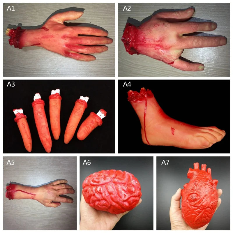 Halloween Horror Props Fake Bloody Hand Haunted House Party Decor Scary Fake Hand Finger Leg Foot Brain Heart Halloween Supplies