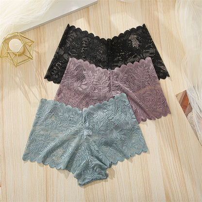 FINETOO 3Pcs/set Lace Boyshort Panties Women Low-Rise Floral Underwear S-XL Girls Sexy Panties Ladies Lace Underpants Lingerie