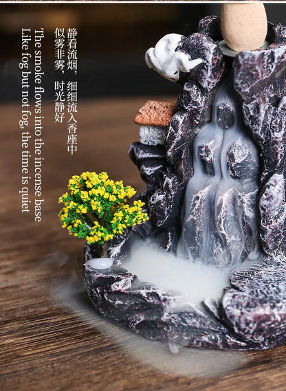 Resin landscape waterfall aromatherapy stove ornaments creative home interior Zen backflow incense stove decorations