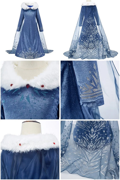 Elsa Costume for Girls Kids Christmas Cosplay Anna Snow Queen 2 Fancy Princess Dress Children Halloween Birthday Party Clothing