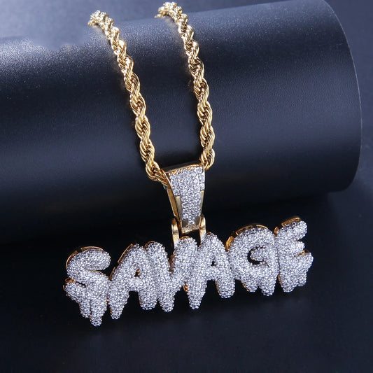 Classic Fashion Necklace Men and Women Hip Hop Punk Letter Micro Inlaid Sliding Pendant Long Necklace